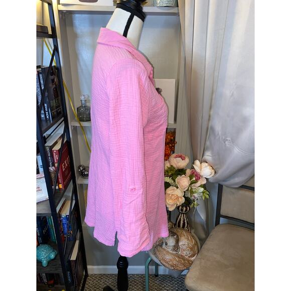 Nicole Miller Pink Textured Button Front Shirt Medium 100% Cotton Top - Picture 4 of 12